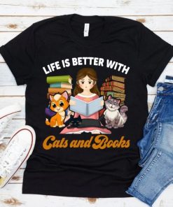 Life is better with cats and books tshirt design