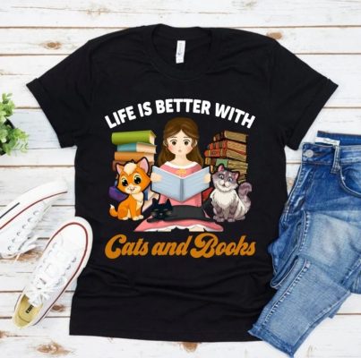 Life is better with cats and books tshirt design