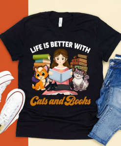 Life is better with cats and books tshirt design