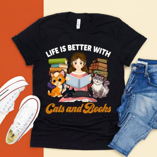 Life is better with cats and books tshirt design