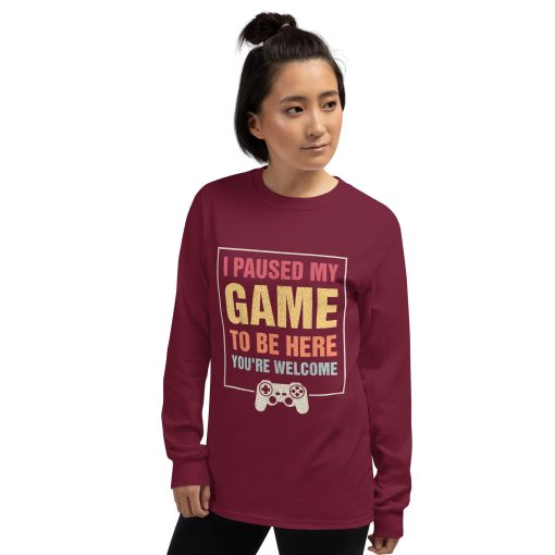 I Paused My Game To Be Here Funny Gamers Gifts Men Teen Boys Unisex Long Sleeve Shirt - Image 6