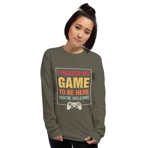 I Paused My Game To Be Here Funny Gamers Gifts Men Teen Boys Unisex Long Sleeve Shirt - Image 9