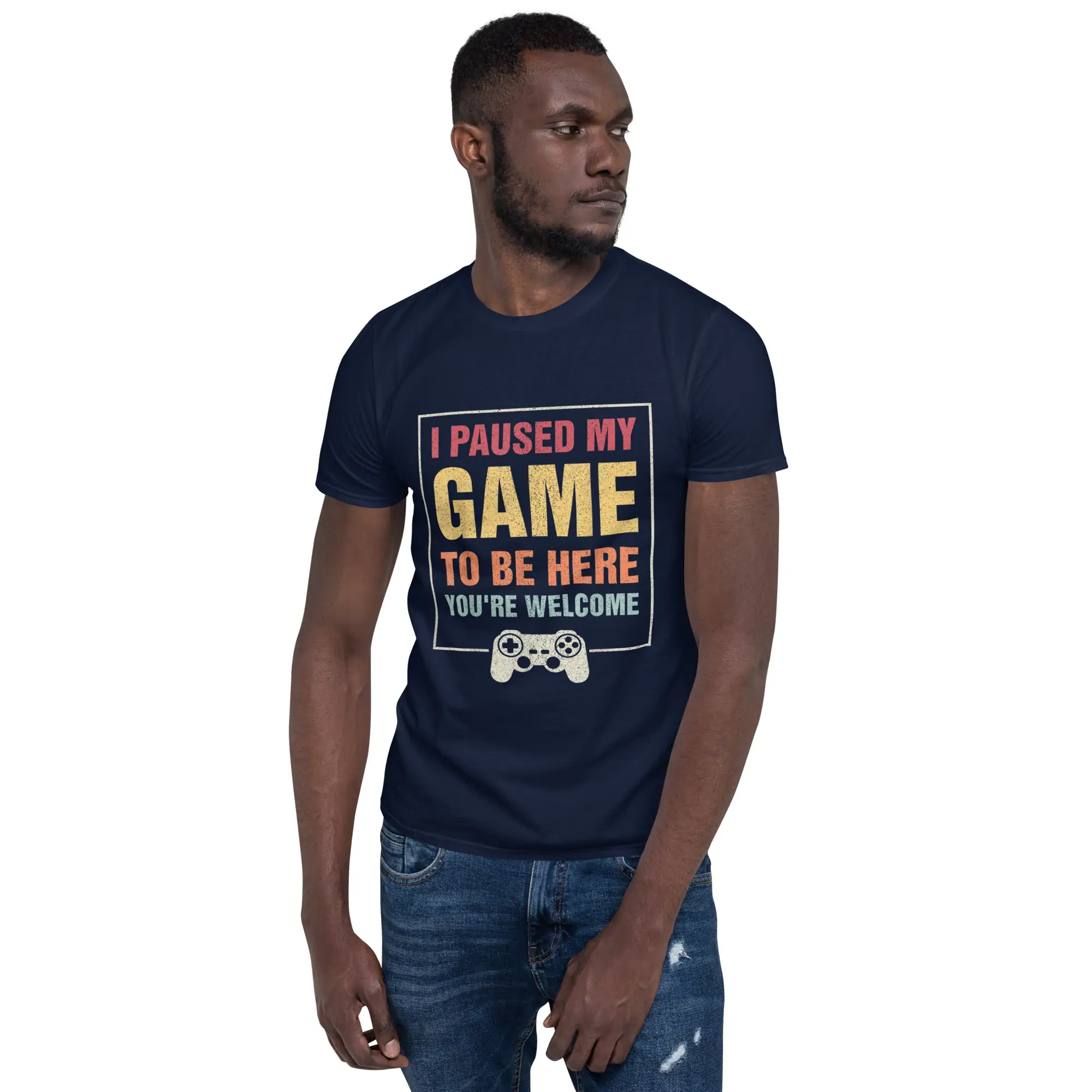 I Paused My Game To Be Here Funny Gamers Gifts Men Teen Boys Unisex T-Shirt - Image 2