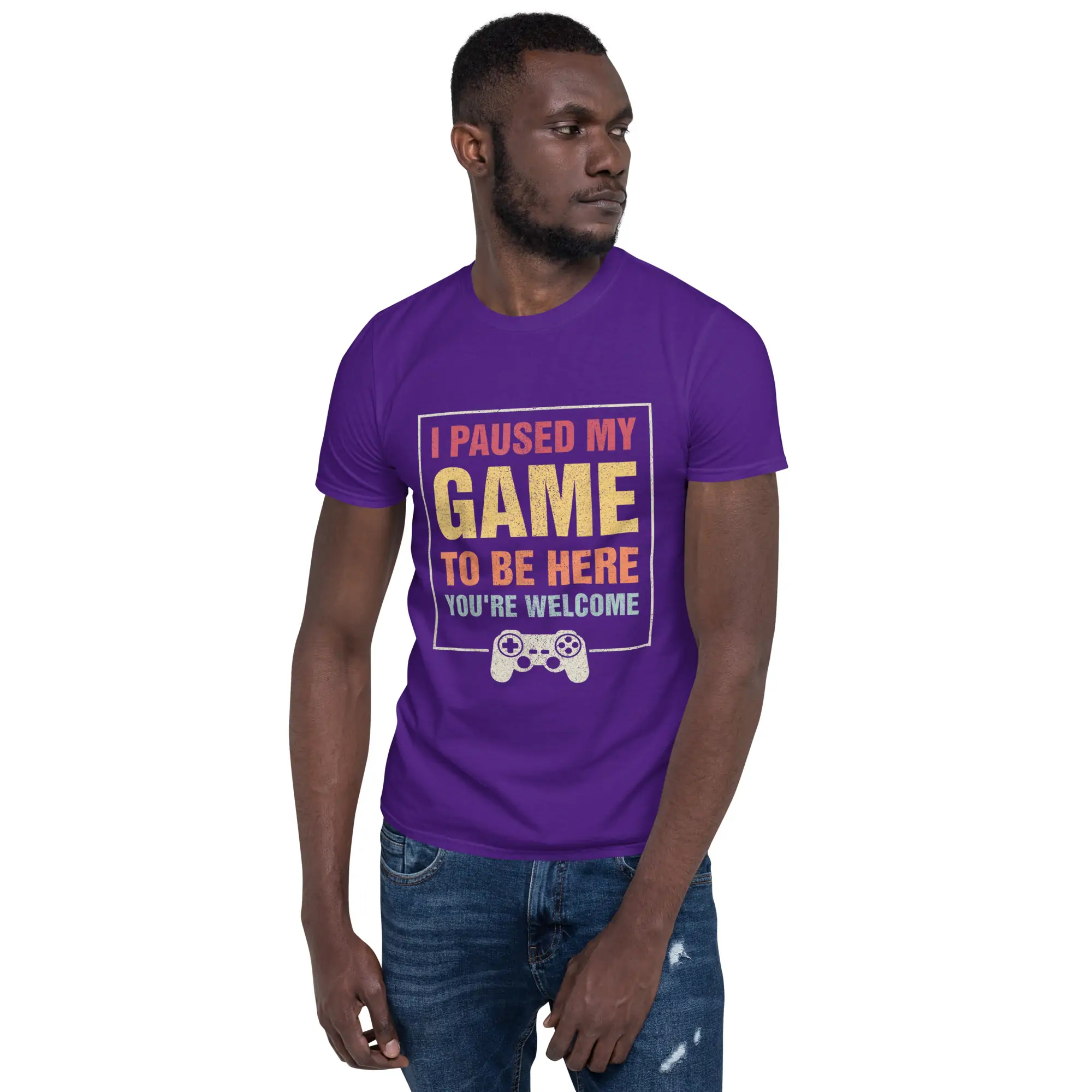 I Paused My Game To Be Here Funny Gamers Gifts Men Teen Boys Unisex T-Shirt - Image 3