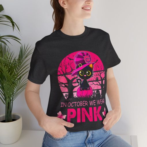 In October We Wear Pink Cute Cat Breast Cancer Awareness tshirt - Image 26