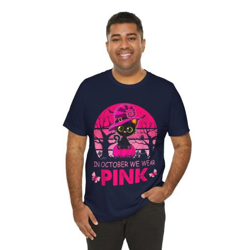 In October We Wear Pink Cute Cat Breast Cancer Awareness tshirt - Image 34