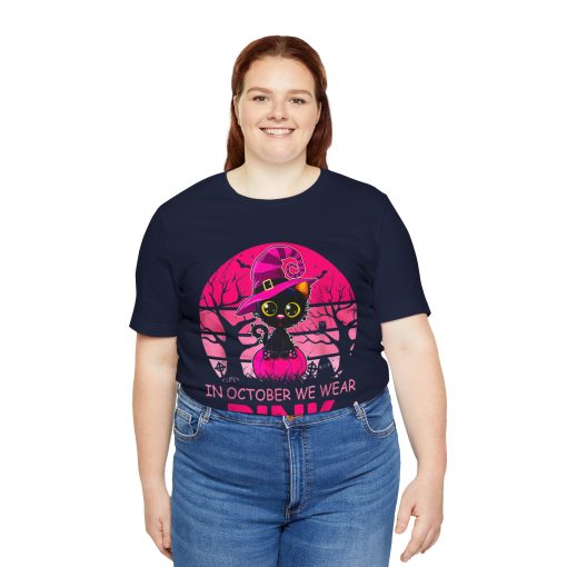 In October We Wear Pink Cute Cat Breast Cancer Awareness tshirt - Image 33