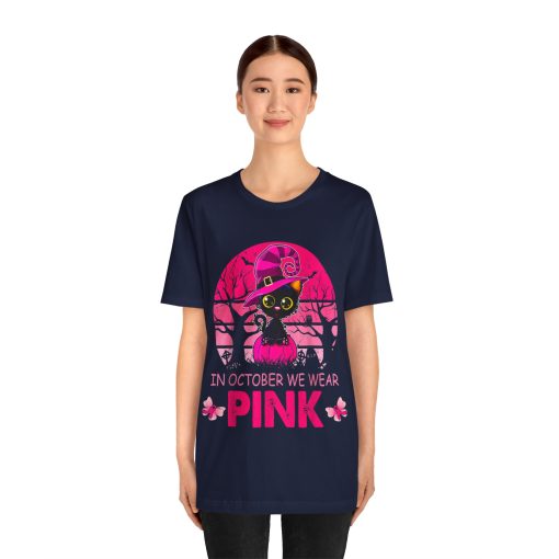In October We Wear Pink Cute Cat Breast Cancer Awareness tshirt - Image 29