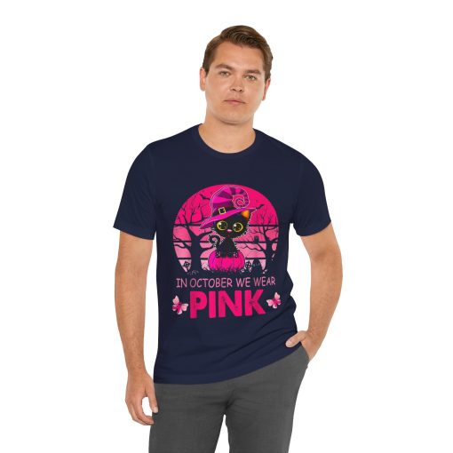In October We Wear Pink Cute Cat Breast Cancer Awareness tshirt - Image 32