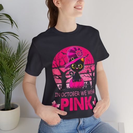 In October We Wear Pink Cute Cat Breast Cancer Awareness tshirt - Image 9