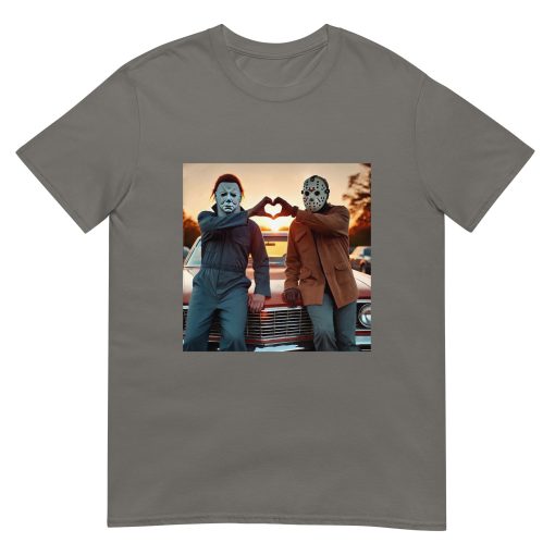 Michael and Jason Heart Hands Tshirts Funny Halloween Unisex T-Shirt - Image 10