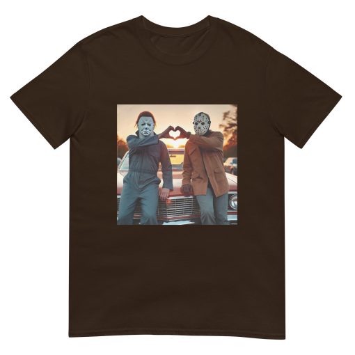 Michael and Jason Heart Hands Tshirts Funny Halloween Unisex T-Shirt - Image 3