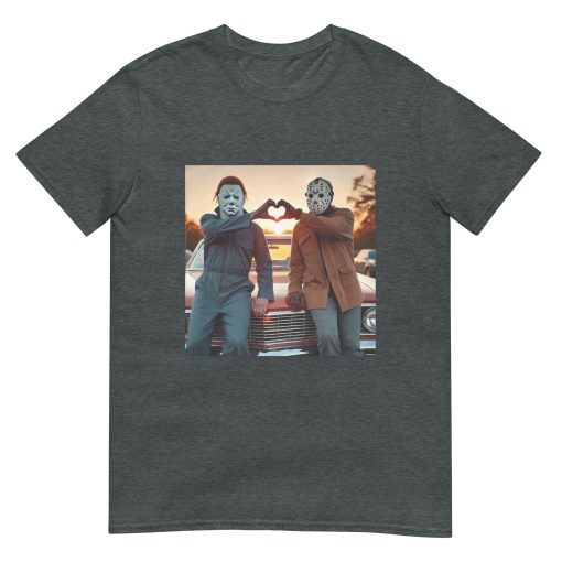 Michael and Jason Heart Hands Tshirts Funny Halloween Unisex T-Shirt - Image 4