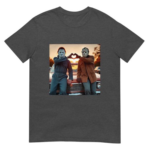 Michael and Jason Heart Hands Tshirts Funny Halloween Unisex T-Shirt - Image 7