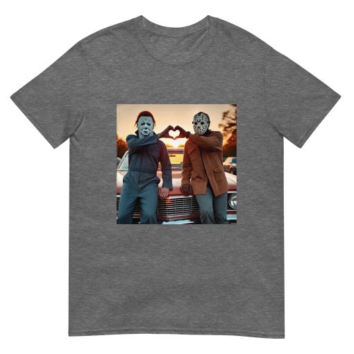 Michael and Jason Heart Hands Tshirts Funny Halloween Unisex T-Shirt - Image 5