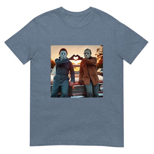 Michael and Jason Heart Hands Tshirts Funny Halloween Unisex T-Shirt - Image 11