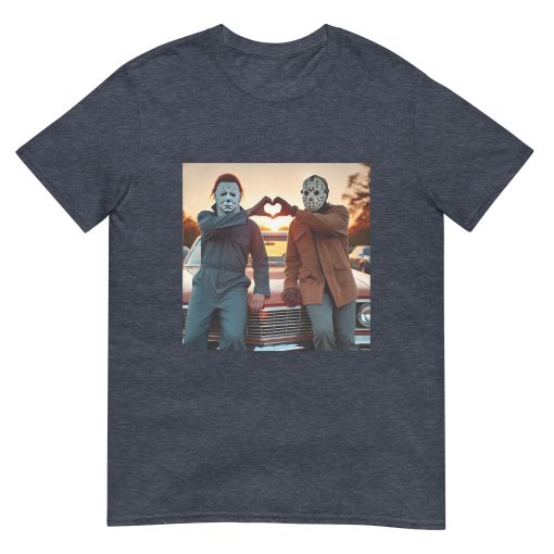 Michael and Jason Heart Hands Tshirts Funny Halloween Unisex T-Shirt - Image 6