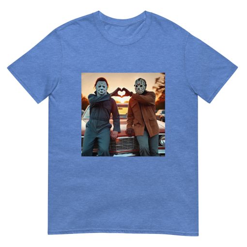 Michael and Jason Heart Hands Tshirts Funny Halloween Unisex T-Shirt - Image 12