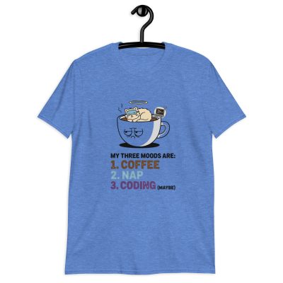 My Three Moods: Coffee Nap Coding Funny Cat T-Shirt | Relatable Programmer & Coffee Lover Gift Unisex T-Shirt