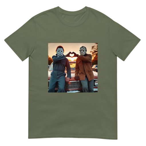 Michael and Jason Heart Hands Tshirts Funny Halloween Unisex T-Shirt - Image 9