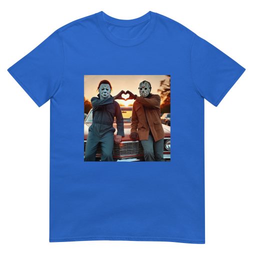 Michael and Jason Heart Hands Tshirts Funny Halloween Unisex T-Shirt - Image 8