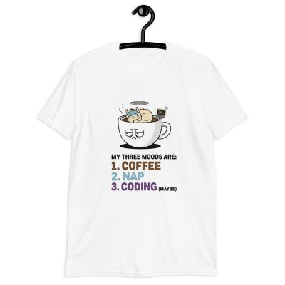 My Three Moods: Coffee Nap Coding Funny Cat T-Shirt | Relatable Programmer & Coffee Lover Gift Unisex T-Shirt