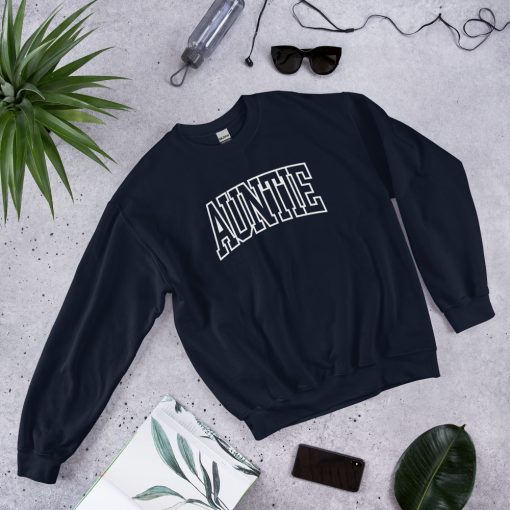 Womens Aunt Sweatshirt Cool Aunt Crewneck Sweatshirt Auntie Letter Print Long Sleeve Pullover Top - Image 2
