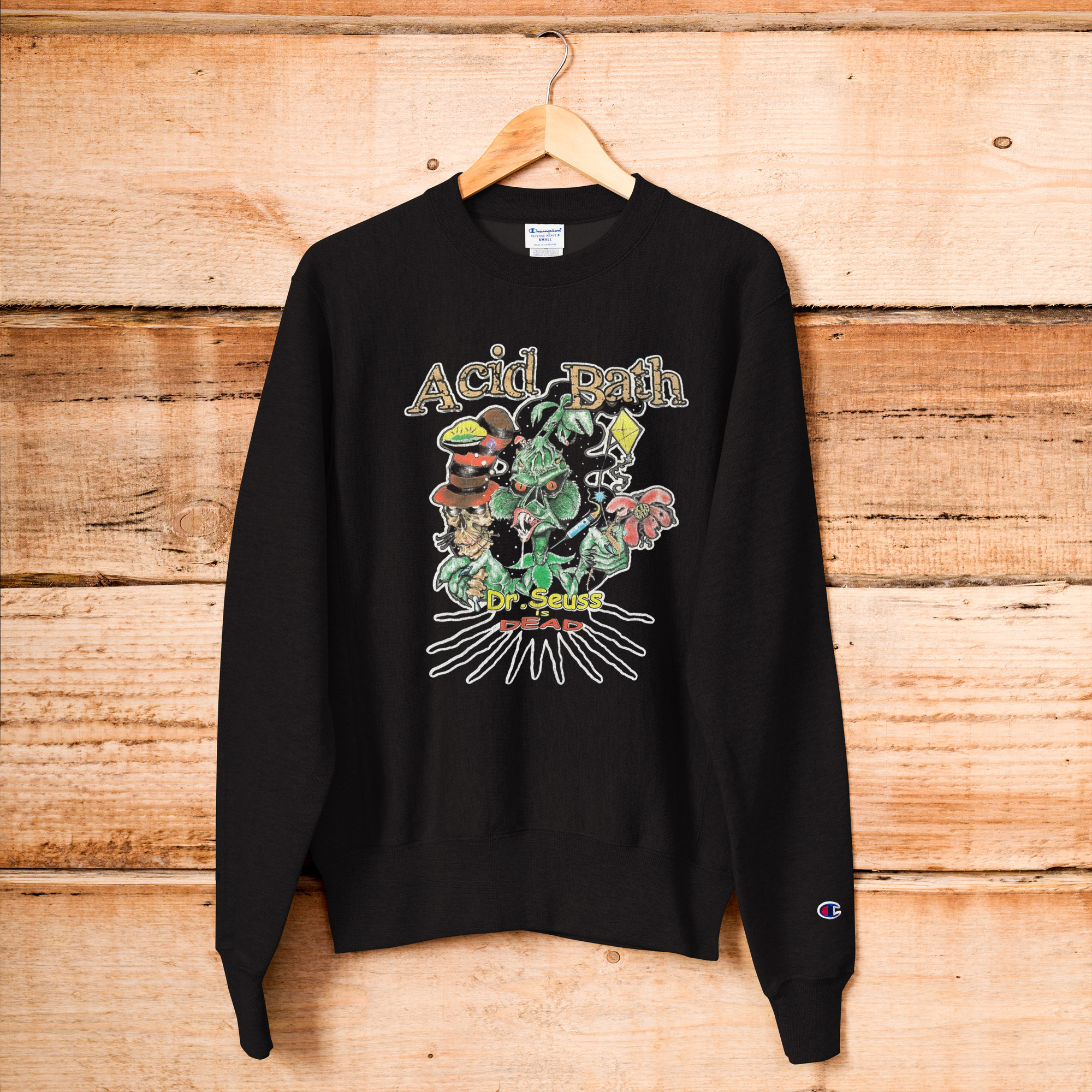 rare vintage 2000s acid bath dr.seuss dead Champion Sweatshirt