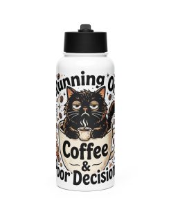 Funny Black Cat Coffee Tumbler – Running On Coffee & Poor Decisions