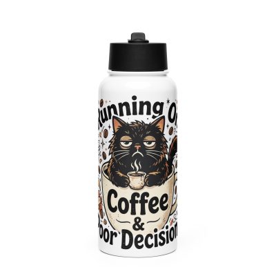 Funny Black Cat Coffee Tumbler – Running On Coffee & Poor Decisions