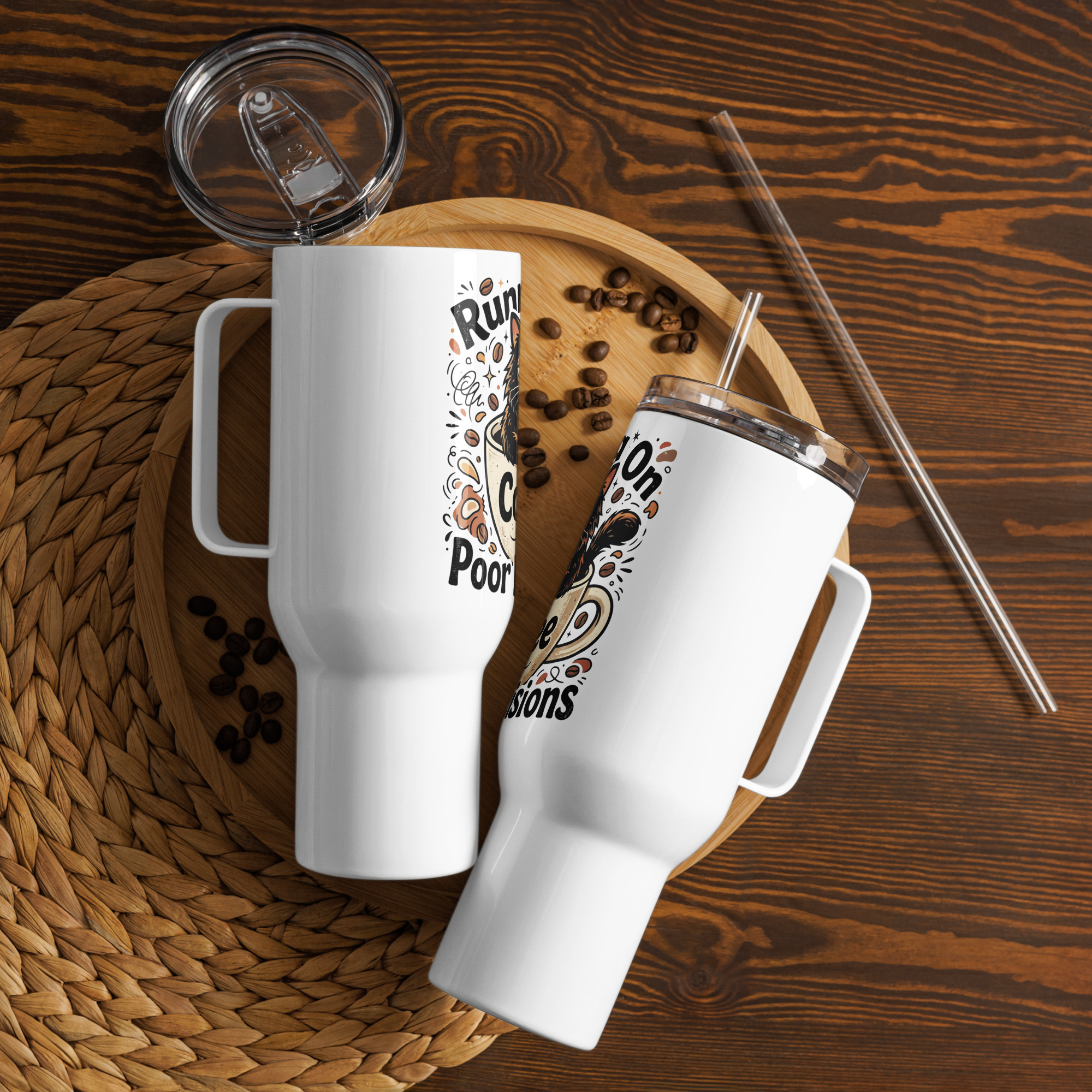Running On Coffee and Poor Decisions Travel Mug with Handle
